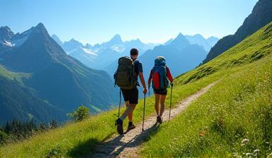 Hikers in the Austrian Alps during summer