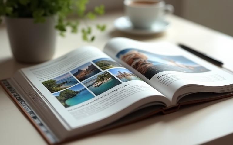 Open book or tablet with travel photos